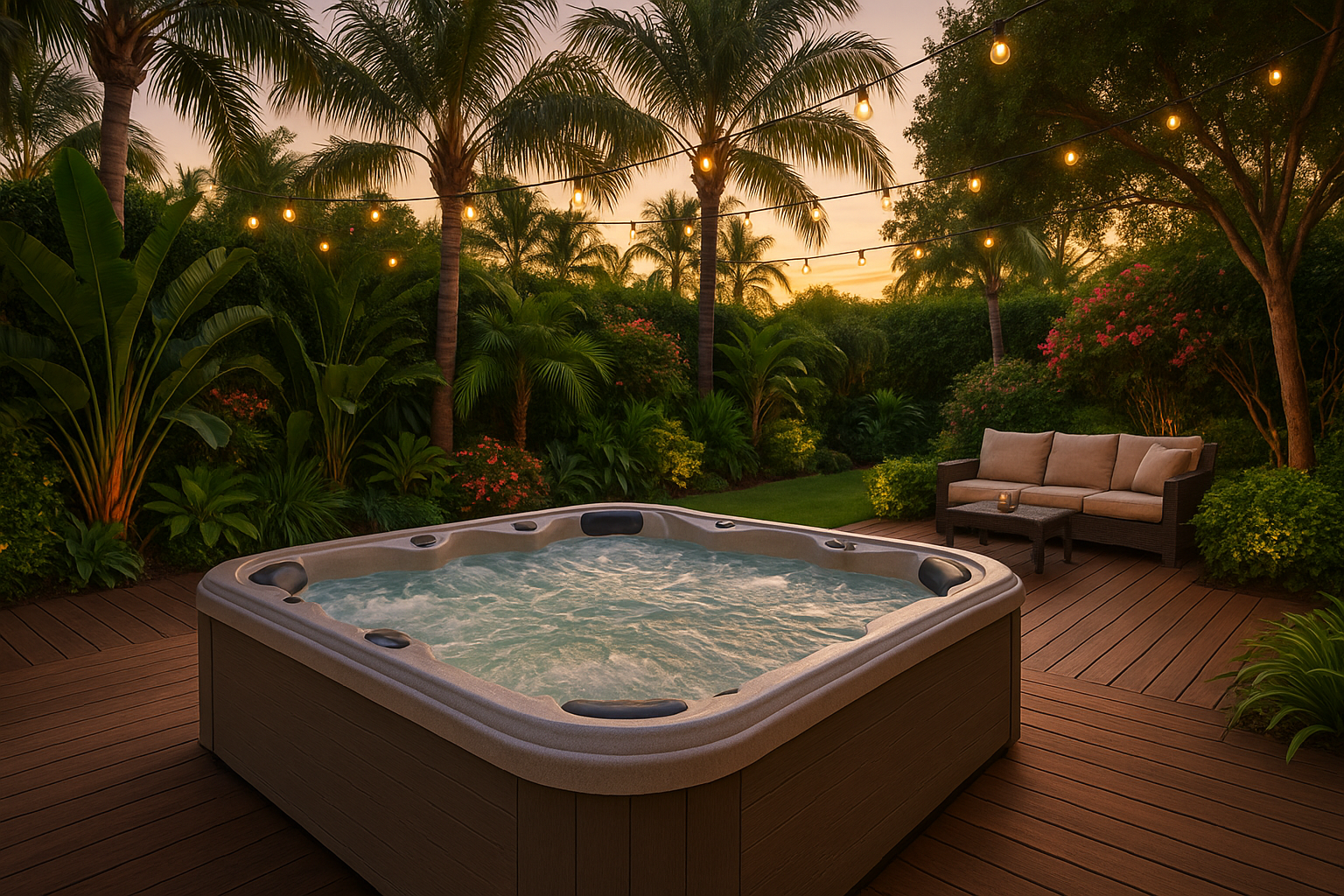 hot tub in a backyard oasis